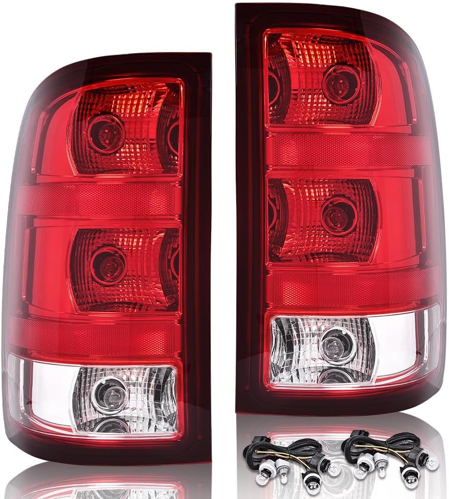 MOUTUX Tail Lights Compatible with GMC Sierra 1500 2500 3500HD 2007-2014, 25958485, GM2801208, 25958484, GM2800208 Rear Light Lamp Assembly Red Left+Right w/Blubs&wiring harness