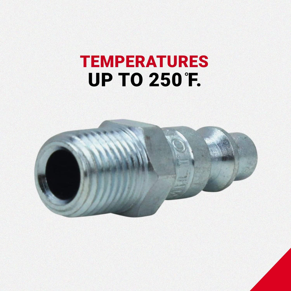 milton (s-210) 1/4" npt m-style coupler and plug showing dimensions