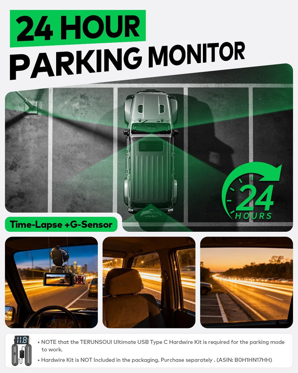 4k+4k+1080p 3 channel dash cam, free 128gb card, front angle view