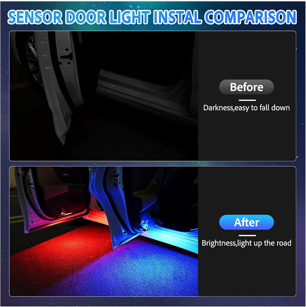 7-Color Car Door Welcome Light Compatible with Audi Car Accessories Auto Sensing Ambient Lighting Puddle Light Lamps, 4 PCS