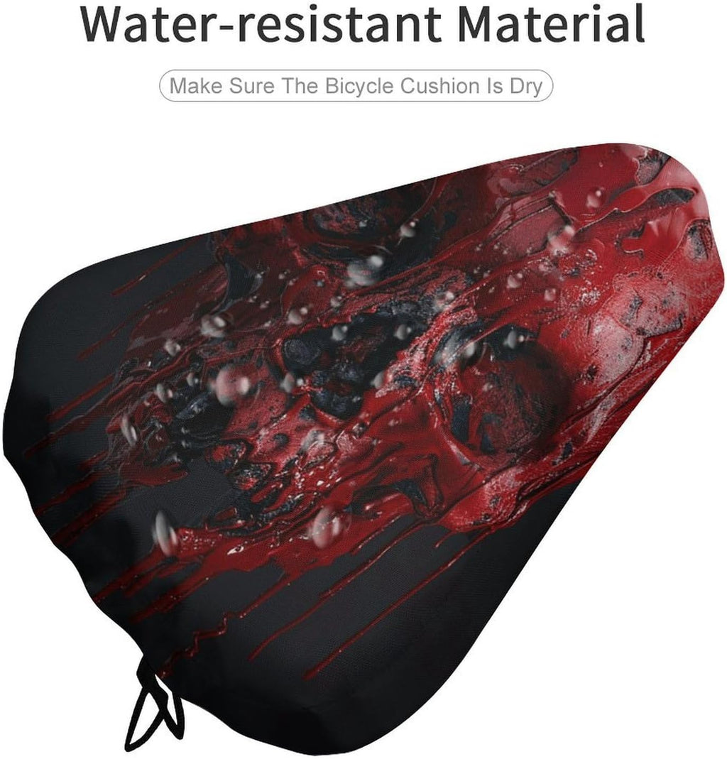 Skull Dripping Red Bike Seat Cover Waterproof Bike Seat Cushion with Adjustable Drawstring Universal Fit Bicycle Accessories, Non-Slip Bicycle Saddle Protector for Sun & Dust (14.5x10.6 in)