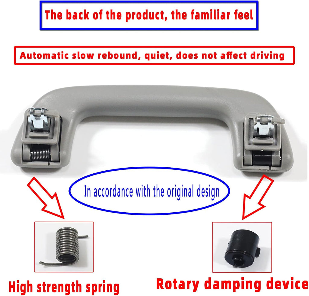 Auto Roof Pull Handle Grab Rail Grey with Hook LH=RH Universal for Toyota for Corolla for Rav4 Yaris Vios OEM:74610-52020 (Front Handrail Without Hook(Gray) 1Pcs)
