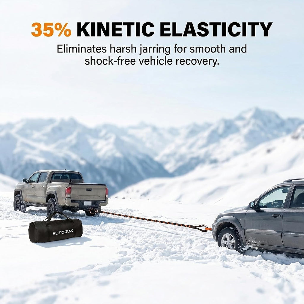 1-1/8" x 30' Kinetic Recovery Tow Rope (48,600lbs), with 2 Soft Shackles Offroad Recovery Kit for 4WD Pick Up Truck, SUV, ATV, UTV (Black&Orange)
