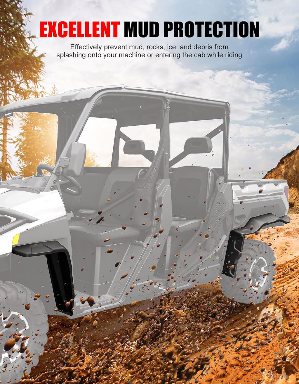 Fender Flares Extensions for Polaris Ranger XP 1000, Front & Rear UTV Mud Flaps, Heavy-Duty Combined Extended Mud Guards for Polaris Ranger XP 1000 Crew 2018-2025 Accessories (4PCS)