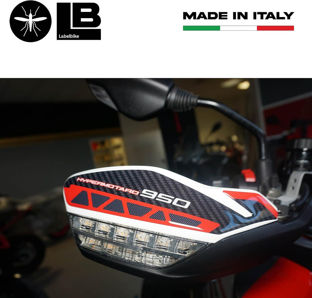 labelbike - 3D Stickers Motorcycle Handguards Protection and Decoration in Resin Compatible with Ducati HYPERMOTARDd 950 SP 2019-2024 Color Carbon Grey Red
