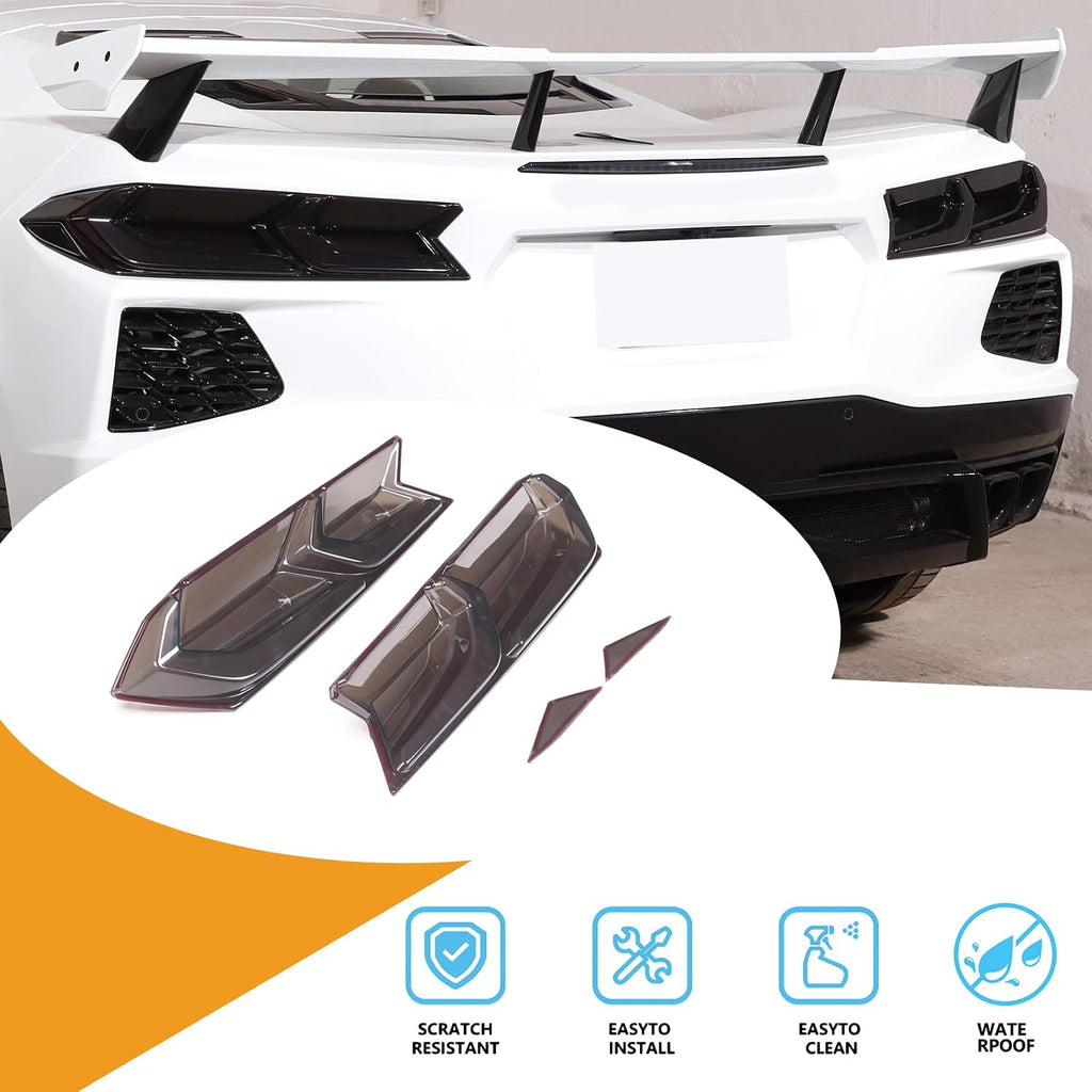 Sekhyna Car Tail Light Smoked Black Protection Cover Trim ABS 4PCS Compatible with Chevrolet Corvette C8 Stingray 2020-2023 Taillight Shell Cover Trim Accessories