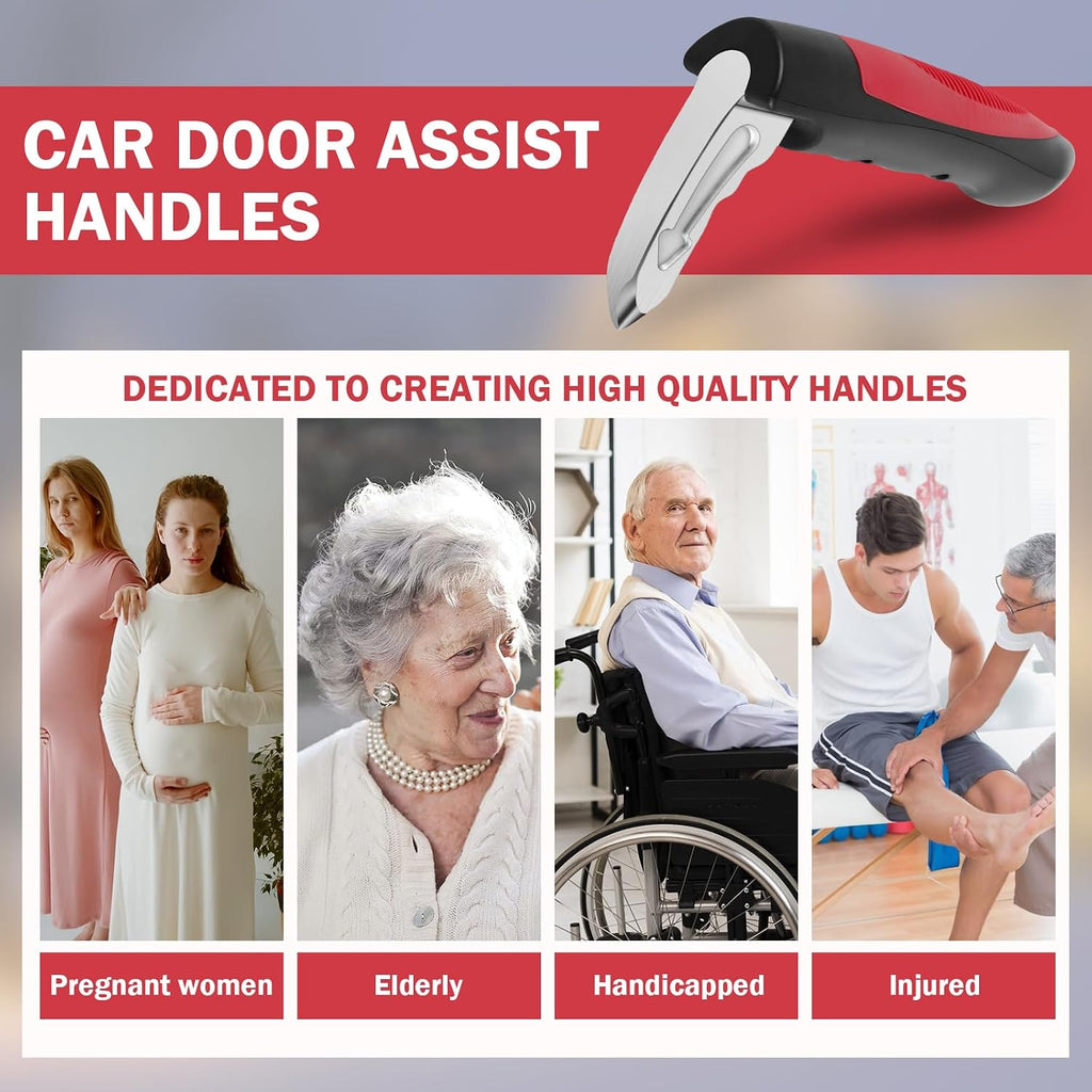 2 Pack Car Door Handle for Elderly, Multifunctional Car Handle Assist with Anti-Slip Grip, Portable Vehicle Support Handle Auto Cane for Seniors and Handicapped, Red