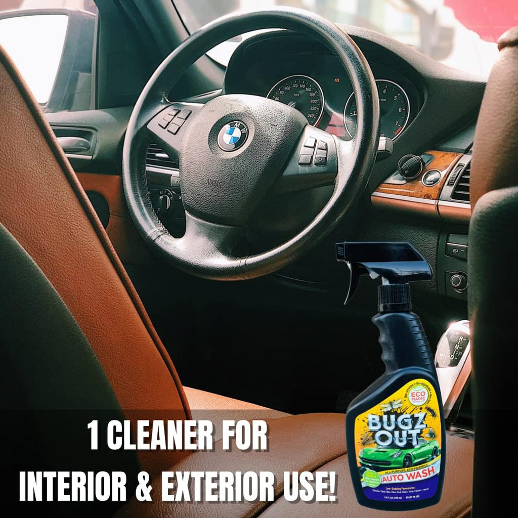 Car Bug Cleaner, Remover & Wash - Spray Bugs, Tar, Bird Poop Off Exterior of Car & Windshield. Remove Black Streaks Without Scratching or Removing Paint. 24 oz bottle w/ Microfiber Cloth