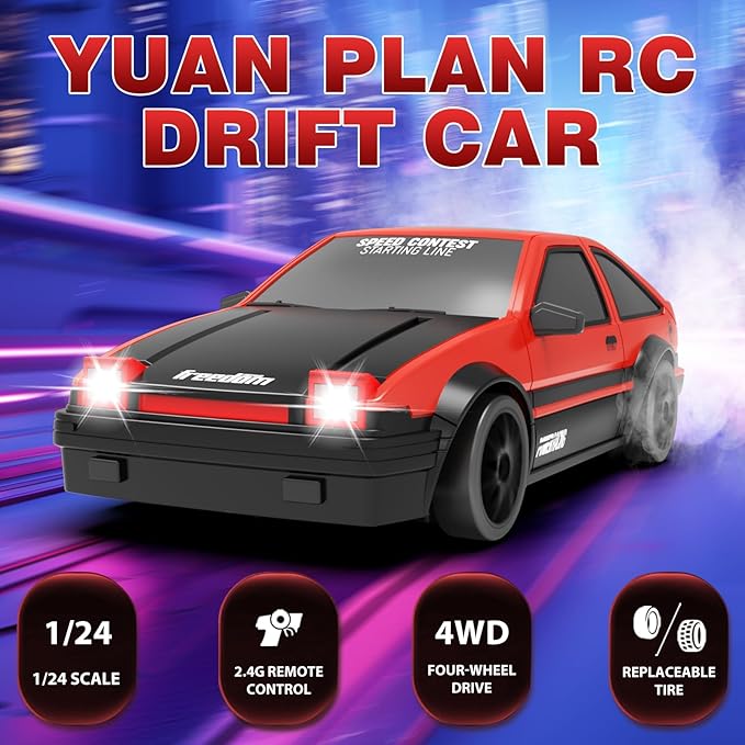 RC Drift Car, 1:24 Remote Control Cars 2.4GHz 4WD High Speed Drift RC Cars - Image 2