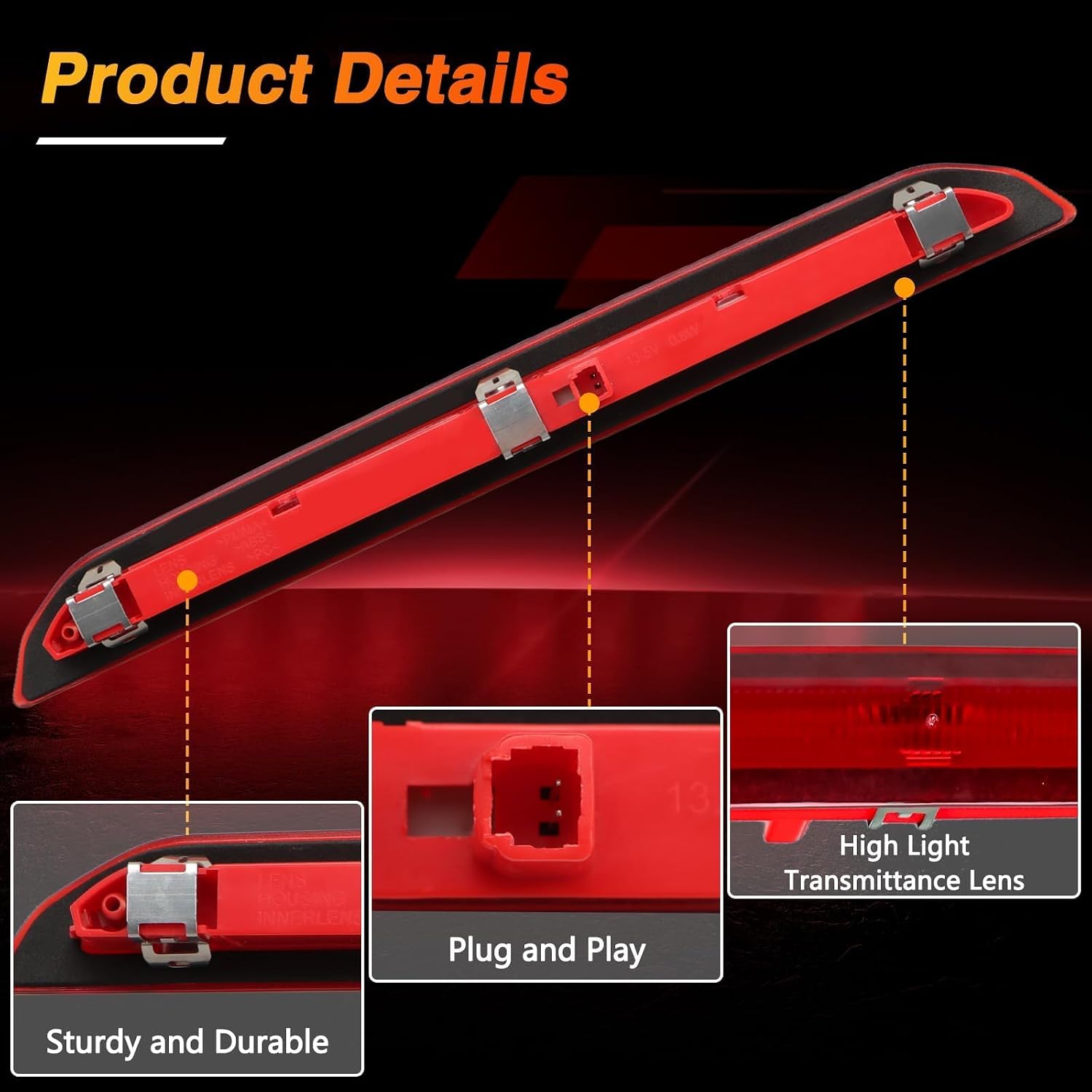 FUSCH LED Third Brake Light High Mount Stop Lamp Compatible with Ford Escape 2013-2019 Rear Center 3rd Brake Light Replace# CJ5Z-13A613-D