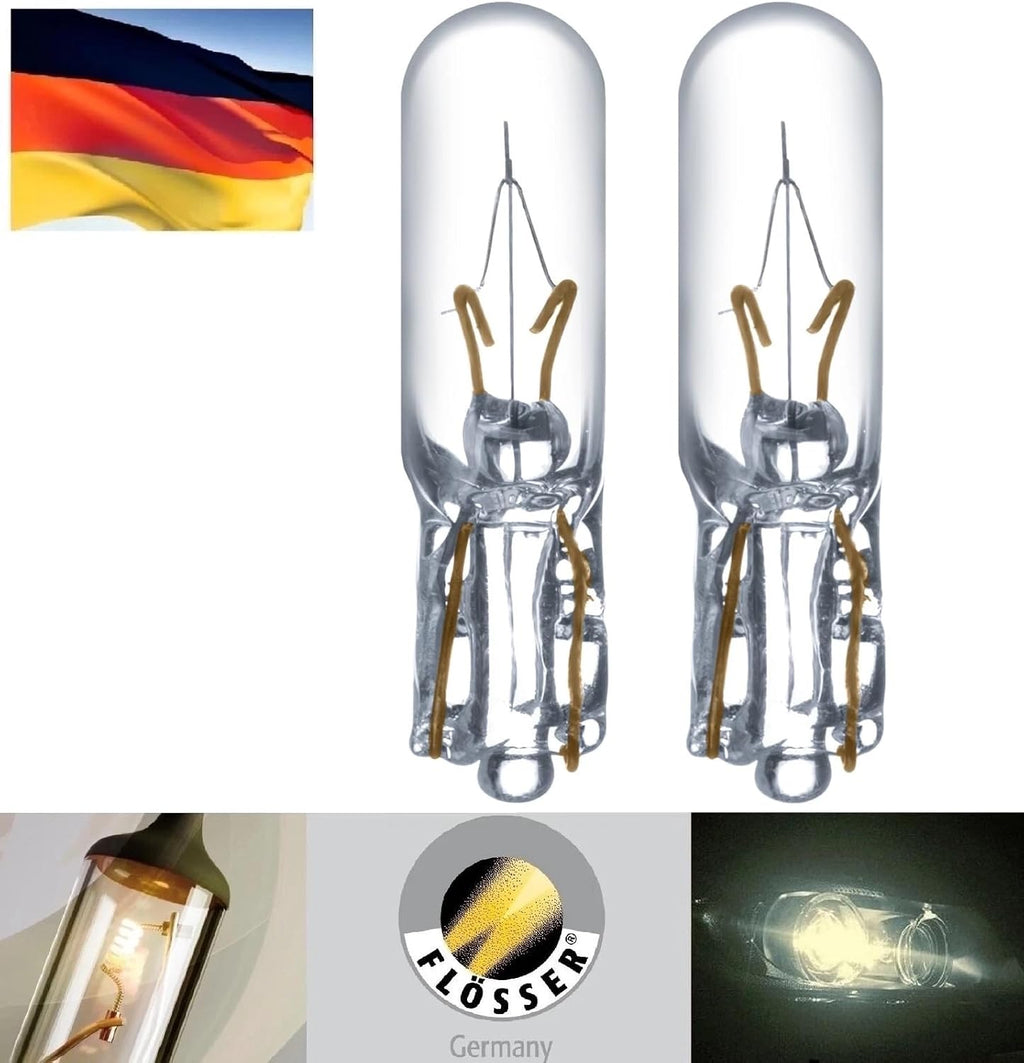 Flosser Incandescent 74 73 T5 3W Stock 4691 Warm White Dashboard Glove Box Interior Light Bulbs Replacement (Pack of 2) Made in Germany