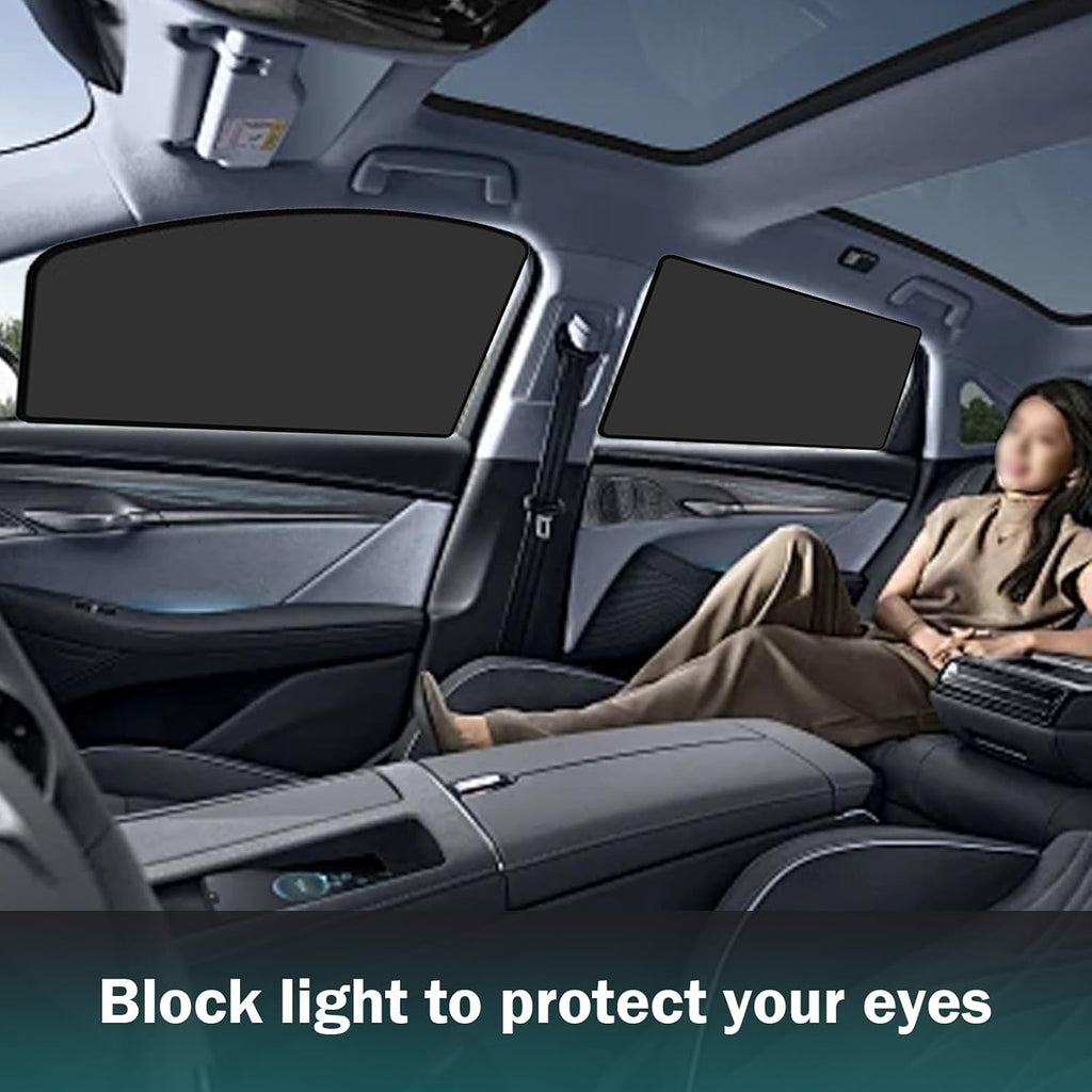 4 PCS Car Side Window Sun Shade, 24.40In x 18.89In x 12.99In Front & 31.49In x 18.89In Rear Magnetic Window Shades, Blackout Privacy Protective Curtain, Heat Insulation for Most Cars (Black)