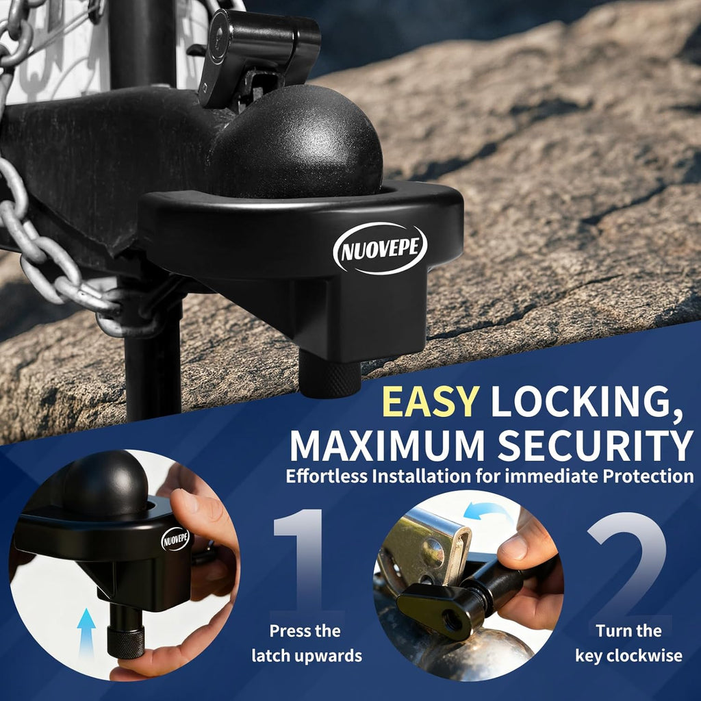 2 5/16Inch-Trailer-Hitch-Locks-Kit, Heavy Duty Anti Theft Trailer Tongue Lock, Reinforced Solid Steel Weatherproof Tow Coupler Lock, Trailer Locks Ball Hitch for RV, Camper, Cargo, Boat, Caravan