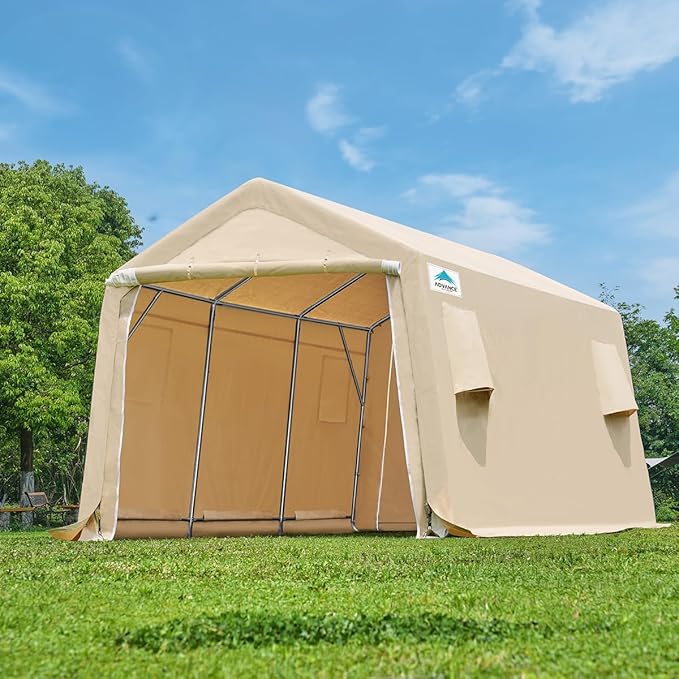 ADVANCE OUTDOOR 10X15 ft Garage Shelter Steel Metal Peak Roof Portable Storage - Image 7