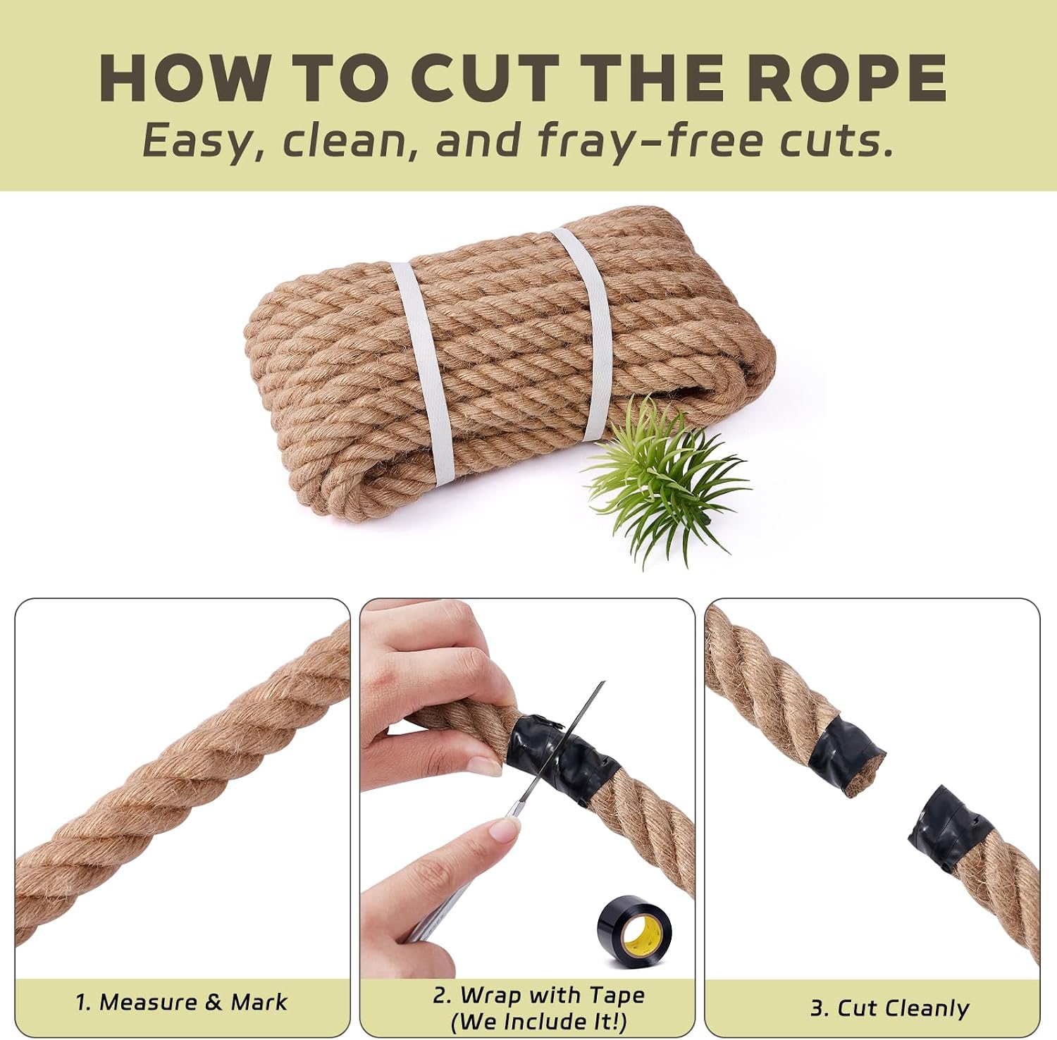 Natural Jute Rope 1 Inch × 25 Ft [Heavy Duty 4 Strands Twisted Manila] Hemp Rope for Swing Bed, Crafts, Railing, Tug of War, Landscaping, Gardening, Bundling, Hammock, Home Decorating