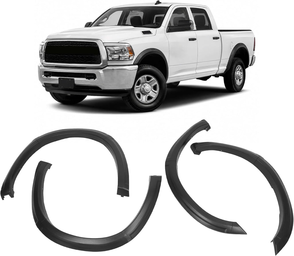 ALMULOO 4Pcs Fender Flares Compatible with 2010-2018 Dodge Ram 2500 3500 Wheel Arch Covers Plastic(PP) Textured Black