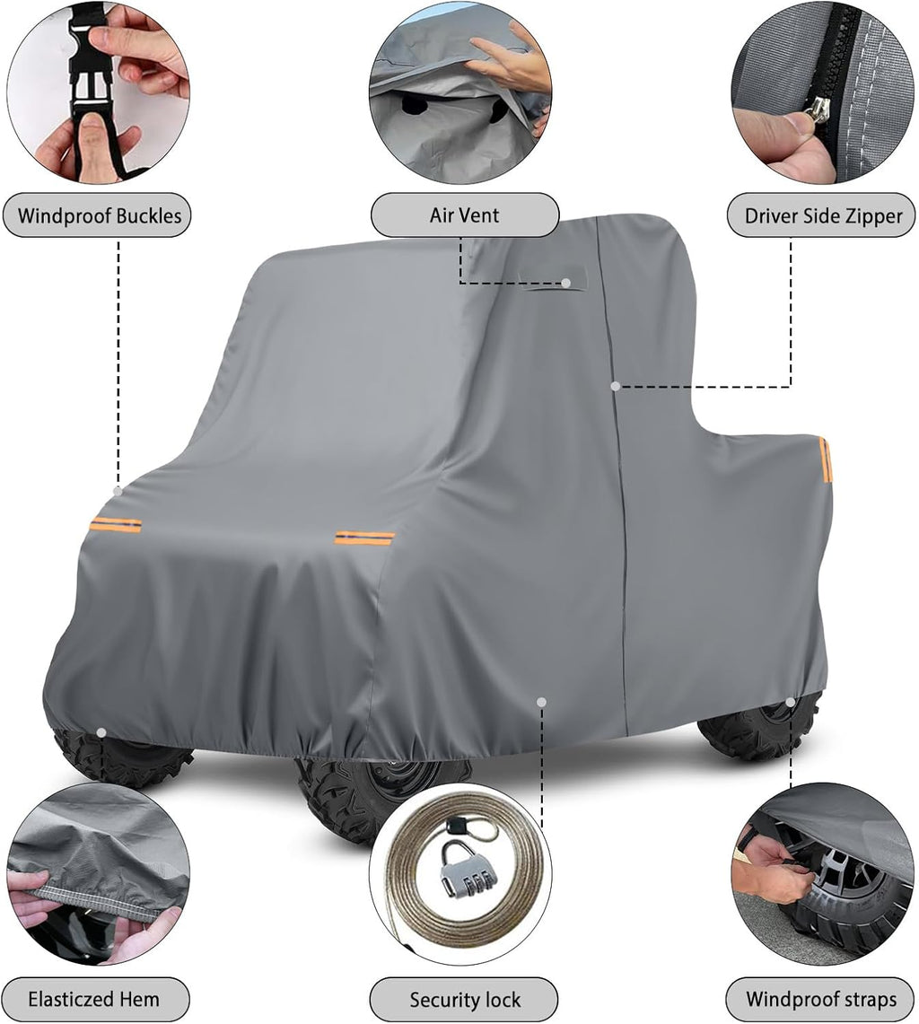 Waterproof UTV Cover Compatible with Honda Pioneer 2 Seaters, 6 Layers All Weather Cover with Air Vents, Door Zipper and Windproof Buckles and Bands for Rain Snow Dust Protection