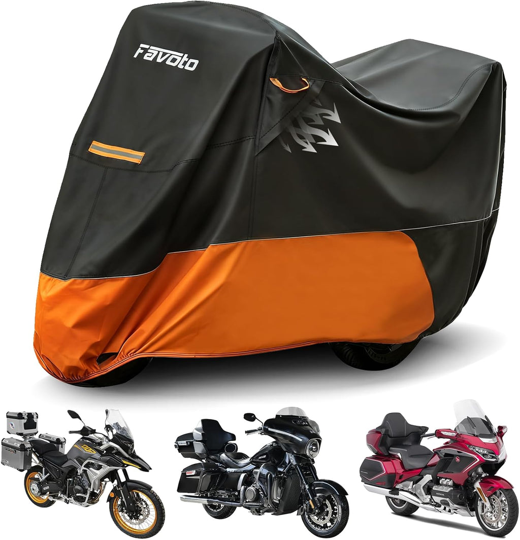 Favoto Motorcycle Cover for Harley Davidson Heavy Duty 420D Oxford | Touring Motorcycle Cover Waterproof Outdoor for Street Glide, Road Glide, Road King, Ultra Limited, CVO Fits up to 110"