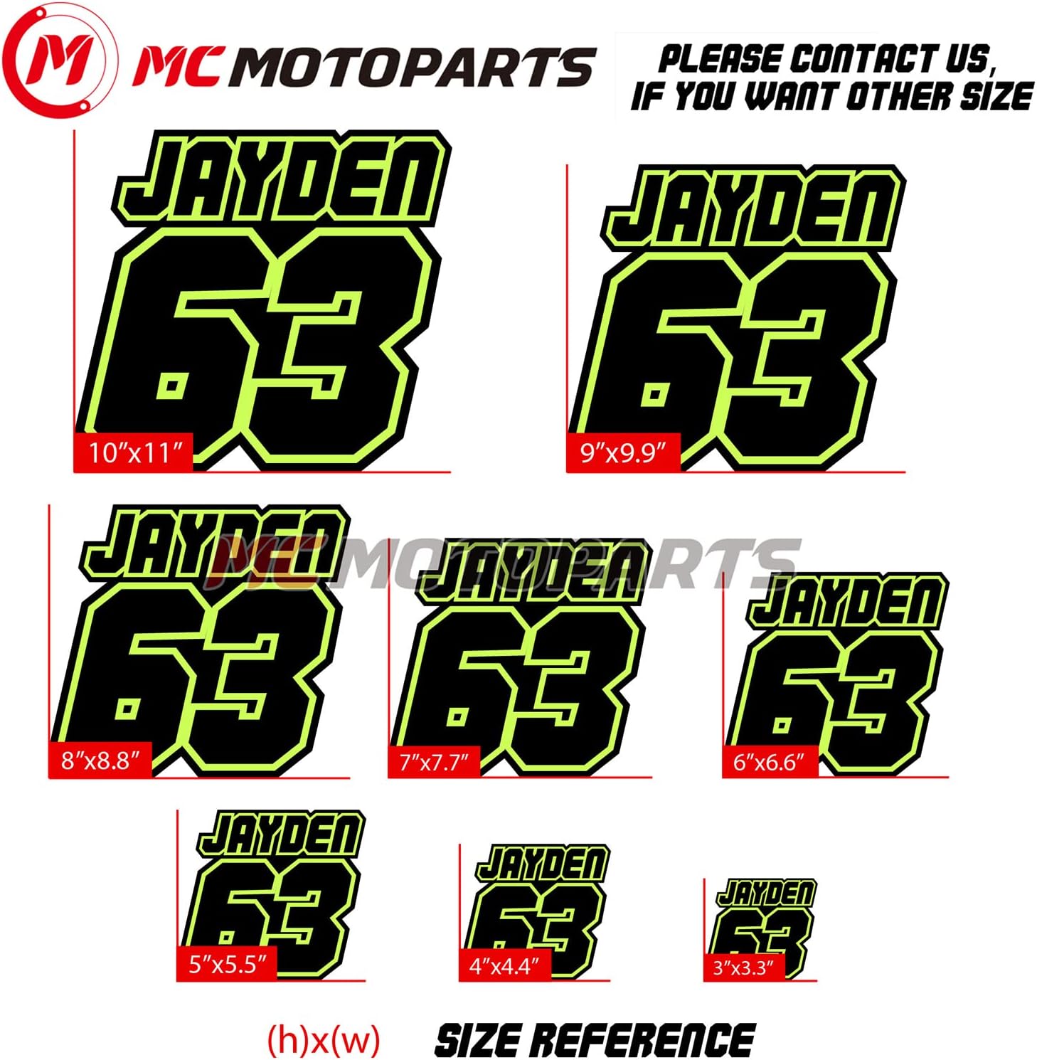 MC MOTOPARTS (Set of 3) Custom Motorcycle Motocross Racing Number Plate Decals – Personalized Number & Name – Waterproof Vinyl Stickers for Dirt Bike, ATV, Kart & Car Door (3-10 Inch)