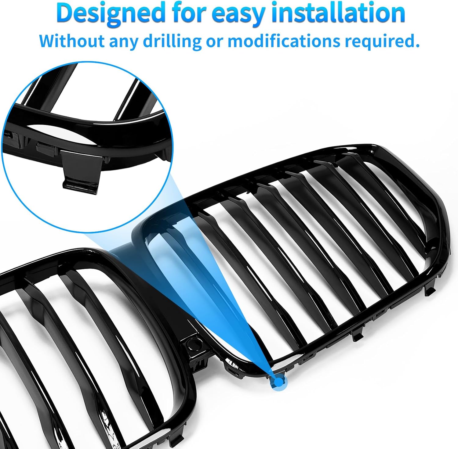 X5 G05 Gloss Black Kidney Grill Grille Fit for 2019 2020 2021 2022 2023 BMW X5 G05 (Gloss Black-Single Slats)