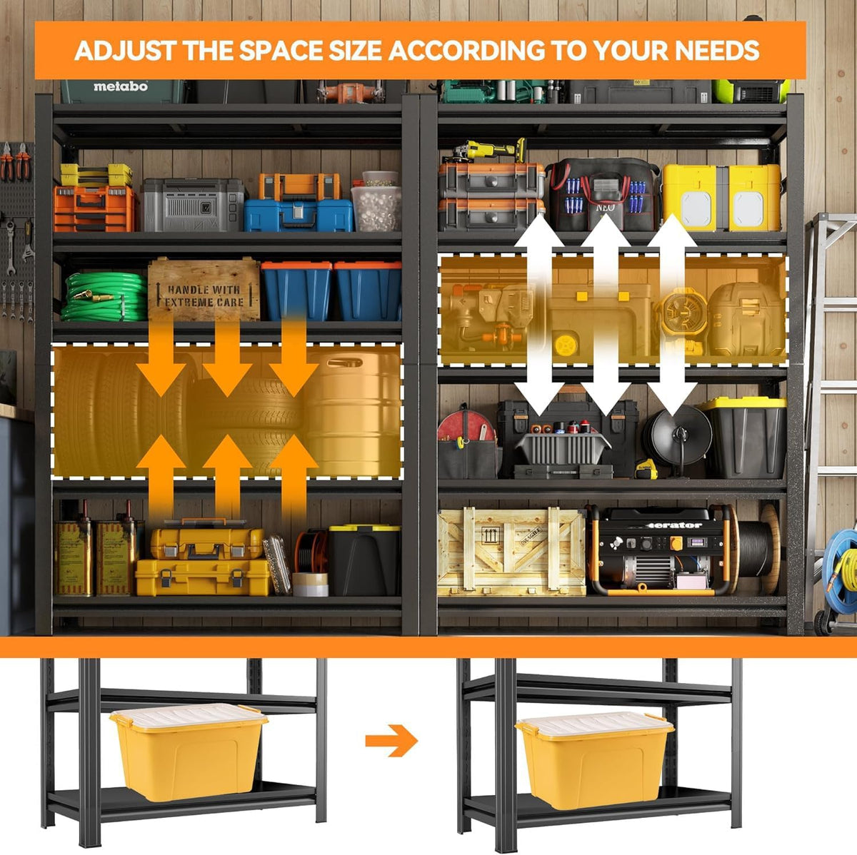 63"h garage shelving heavy duty rack, 2400lbs extra, package contents
