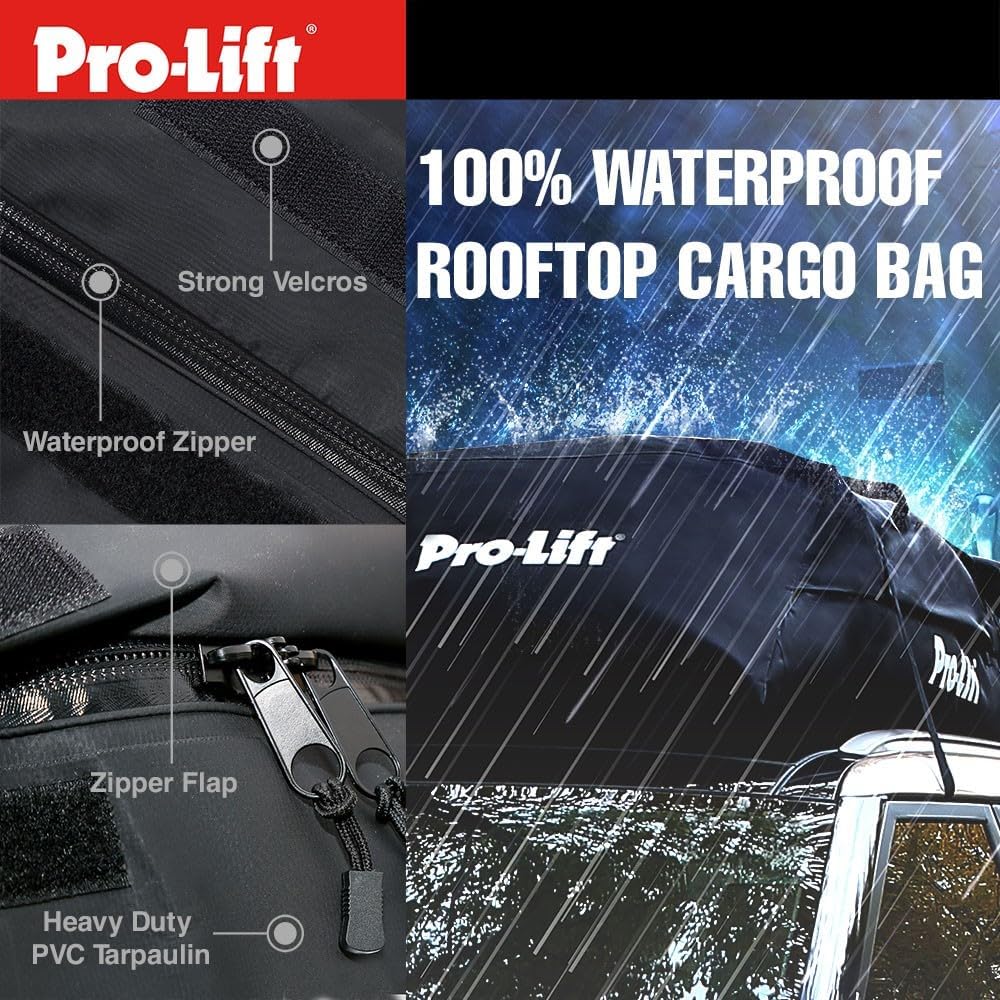 Pro-Lift Rooftop Cargo Carrier Waterproof – 15 Cubic Feet Softshell Roof Luggage Bag for All Cars with/Without Rack, Includes Anti-Slip Mat, Reinforced Straps, Door Hooks, Storage Bag