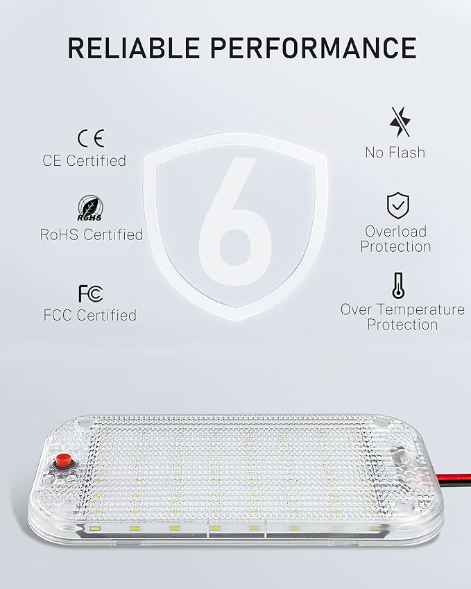 Dome Light for RV Interior, 48LED 800LM Ultra Bright 12 Volt LED White Lights - Image 3