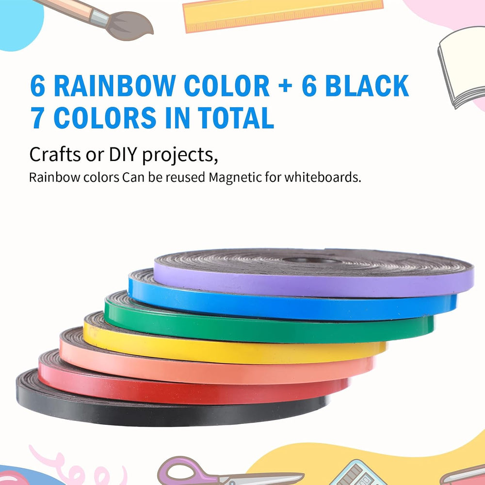 AmazingSpark 12Rolls Thin Magnetic Whiteboard Tape Line, 7 Color, 0.39 Inch
