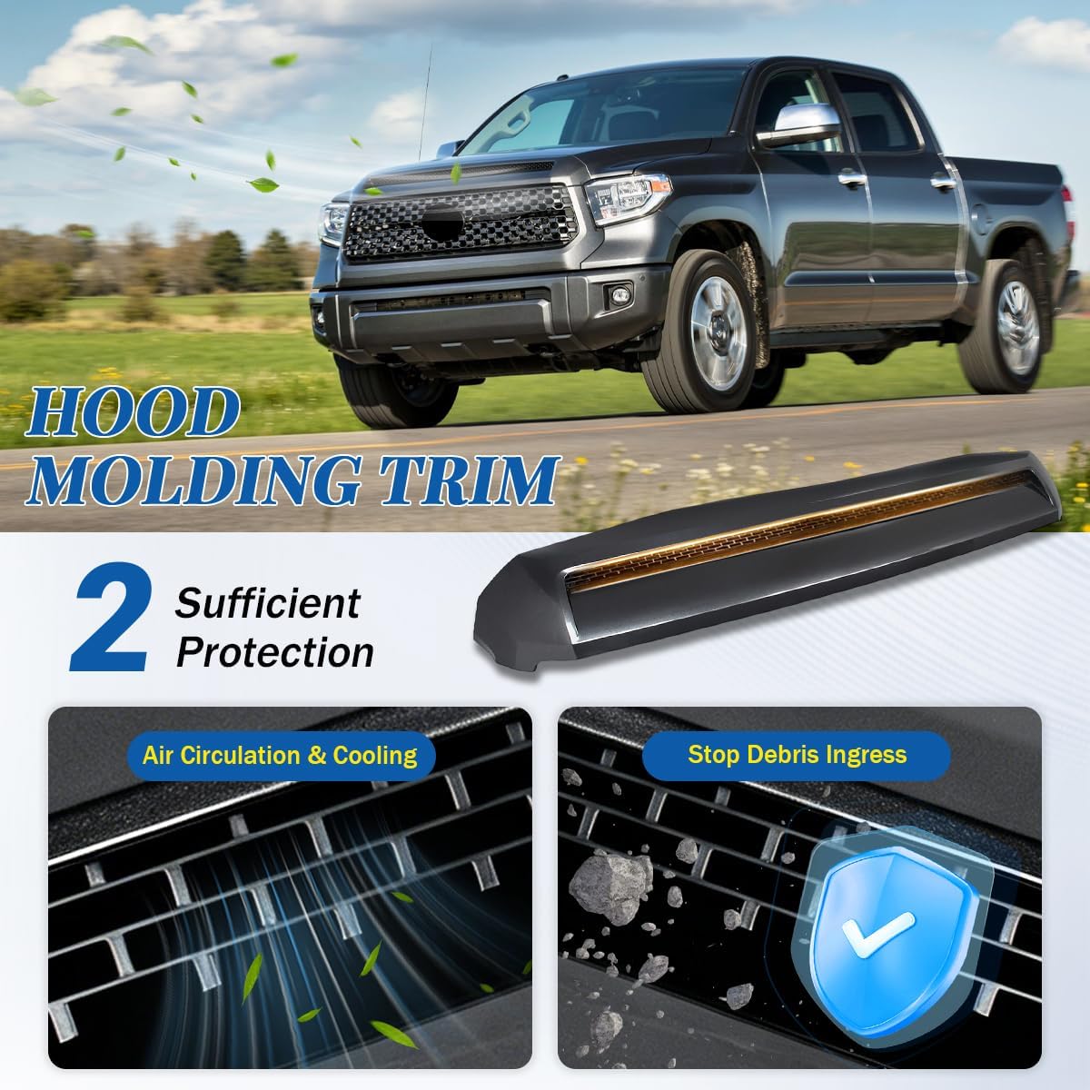 Magnetic Gray Front Upper Scoop Molding Trim Compatible with 2014-2021 Toyota Tundra Truck Front Hood Panel Molding Trim Replace for 76180-0C030