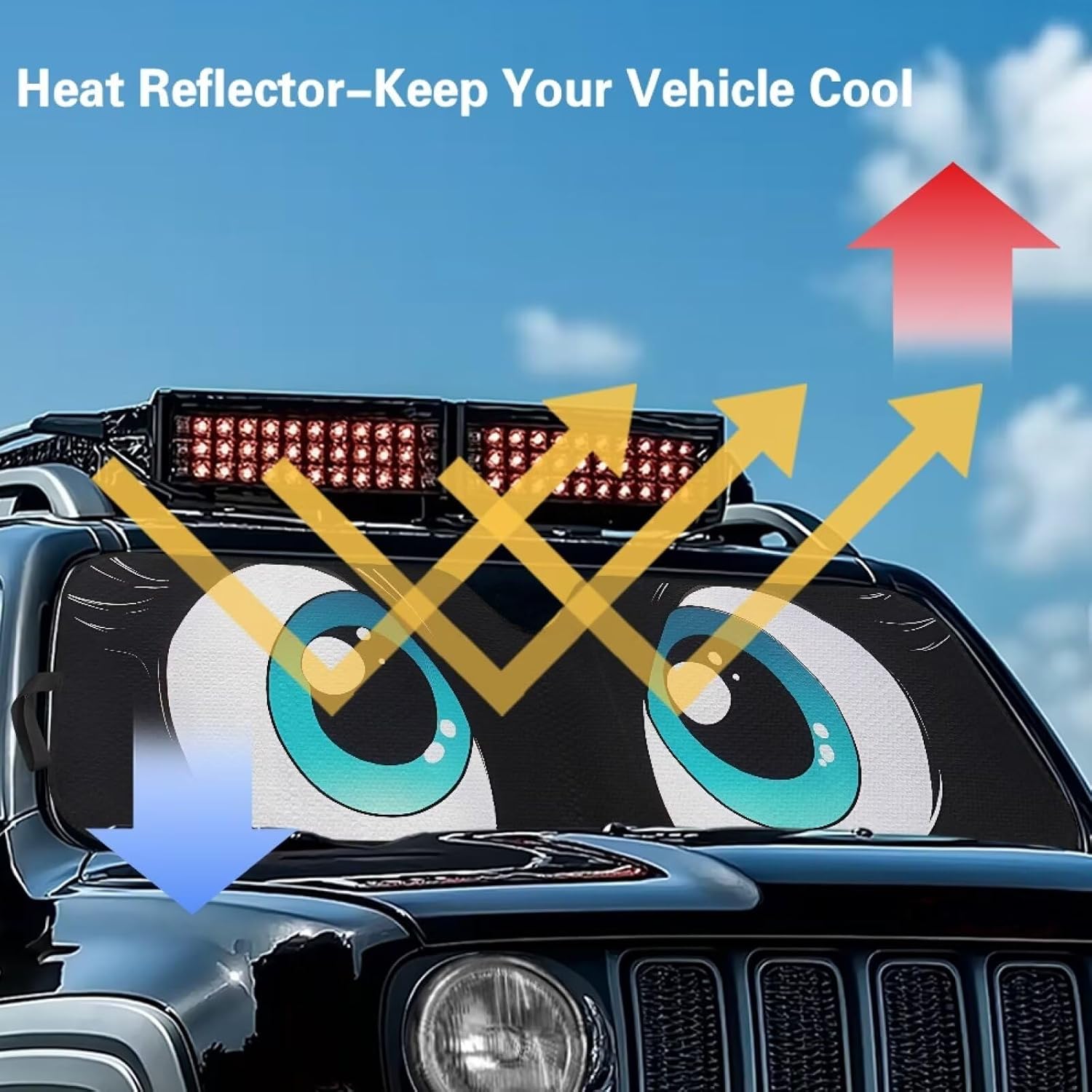 Tuoxiukan Funny Car Windshield Sun Shade Eyes for 1997-2017 Jeep Wrangler Rubicon Sahara TJ JK JKU 2/4 Doors Foldable Car Windshield Visor Sun Shade Universal Auto Interior Accessories