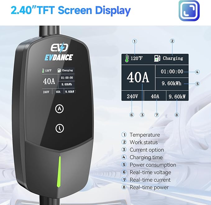 Level 2 EV Charger 40Amp, 240V 9.6KW Portable Electric Vehicle Charging Stations - Image 4
