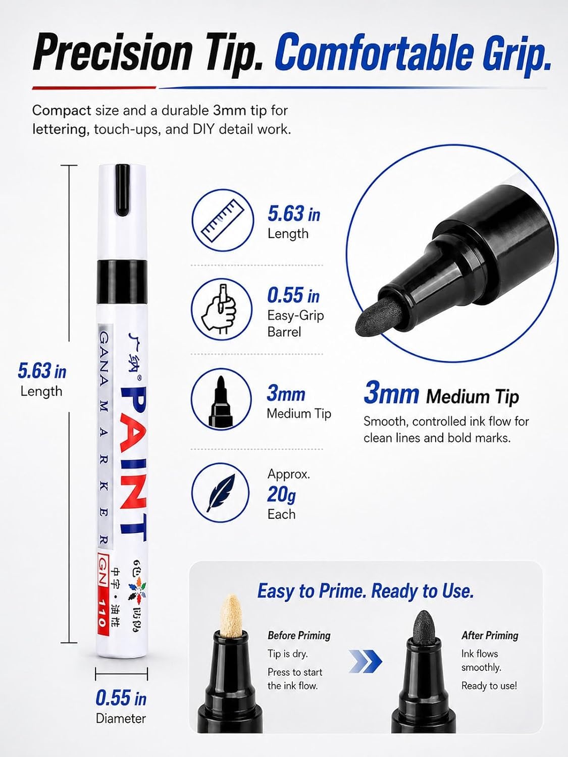 Oil-Based Tire Lettering & DIY Detail Pen Waterproof Quick-Dry Permanent | Paint Markers Letter Touch up Car 12 Colors 3mm Writing Width Lettering DIY Detail for Rubber Wood Glass Ceramic Metal