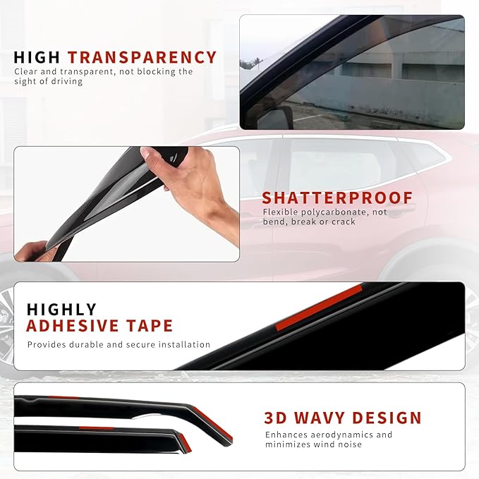 in Channel Rain Guards for 2021 2022 2023 2024 Nissan Rogue S, Smoke Tinted - Image 4