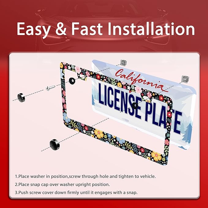 2Pcs Colorful Floral Flowers License Plate Frame Personalise Cute License Plate - Image 5