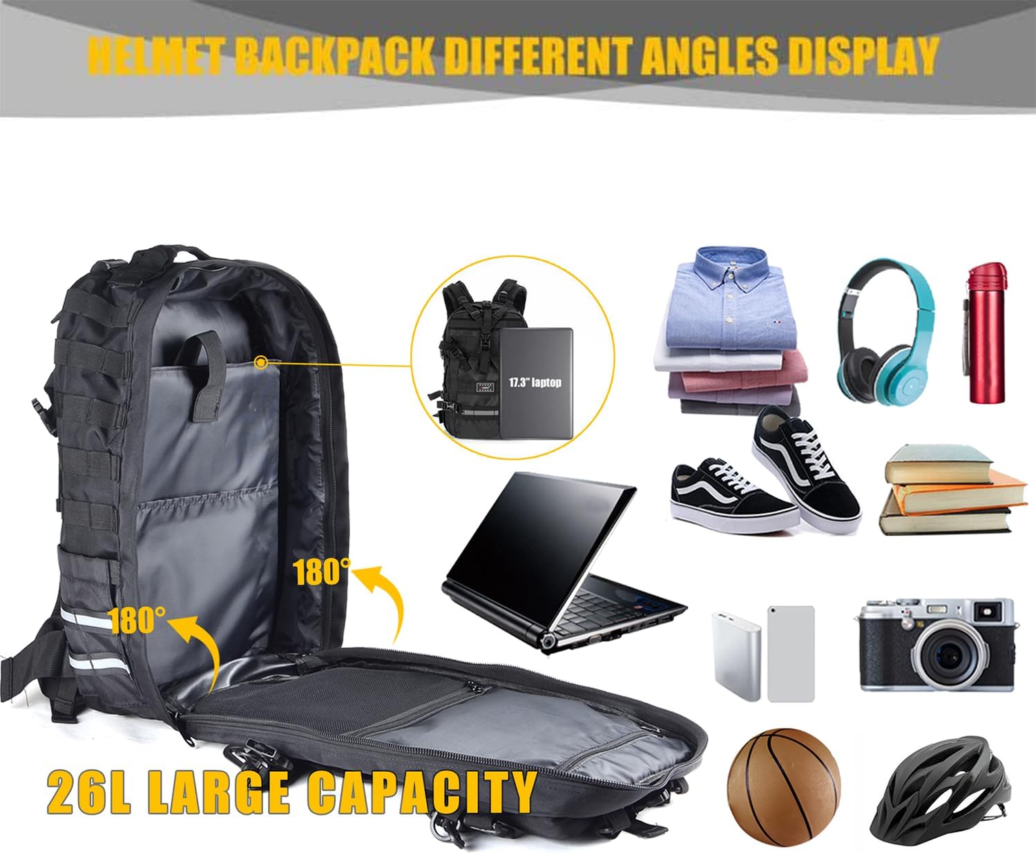 Large Capacity Motorcycle Helmet Backpack, Waterproof Motorcycle Backpack for Men Riding Hiking Cycling Backpack