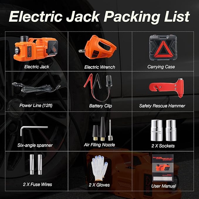 Electric Car Jack Kit with Hydraulic Lift 5-Ton, Tire Inflator & Impact Wrench - Image 2