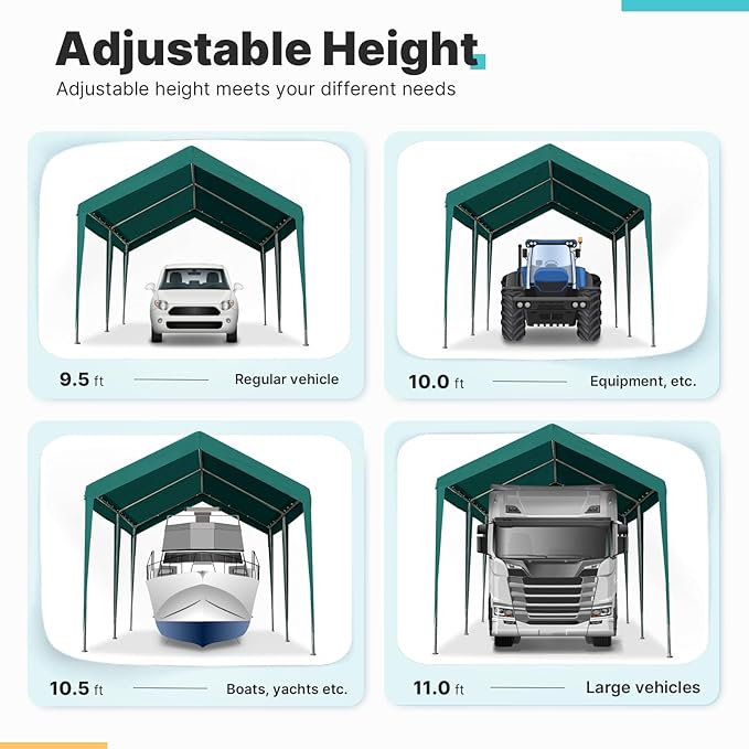 ADVANCE OUTDOOR Adjustable 10x20 ft Heavy Duty Carport Car Canopy Garage Boat - Image 2