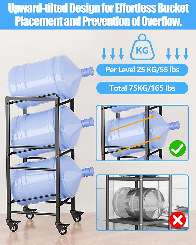 5 Gallon Water Jug Holder, Movable 3 Tier Heavy Duty Water Rack - Image 5