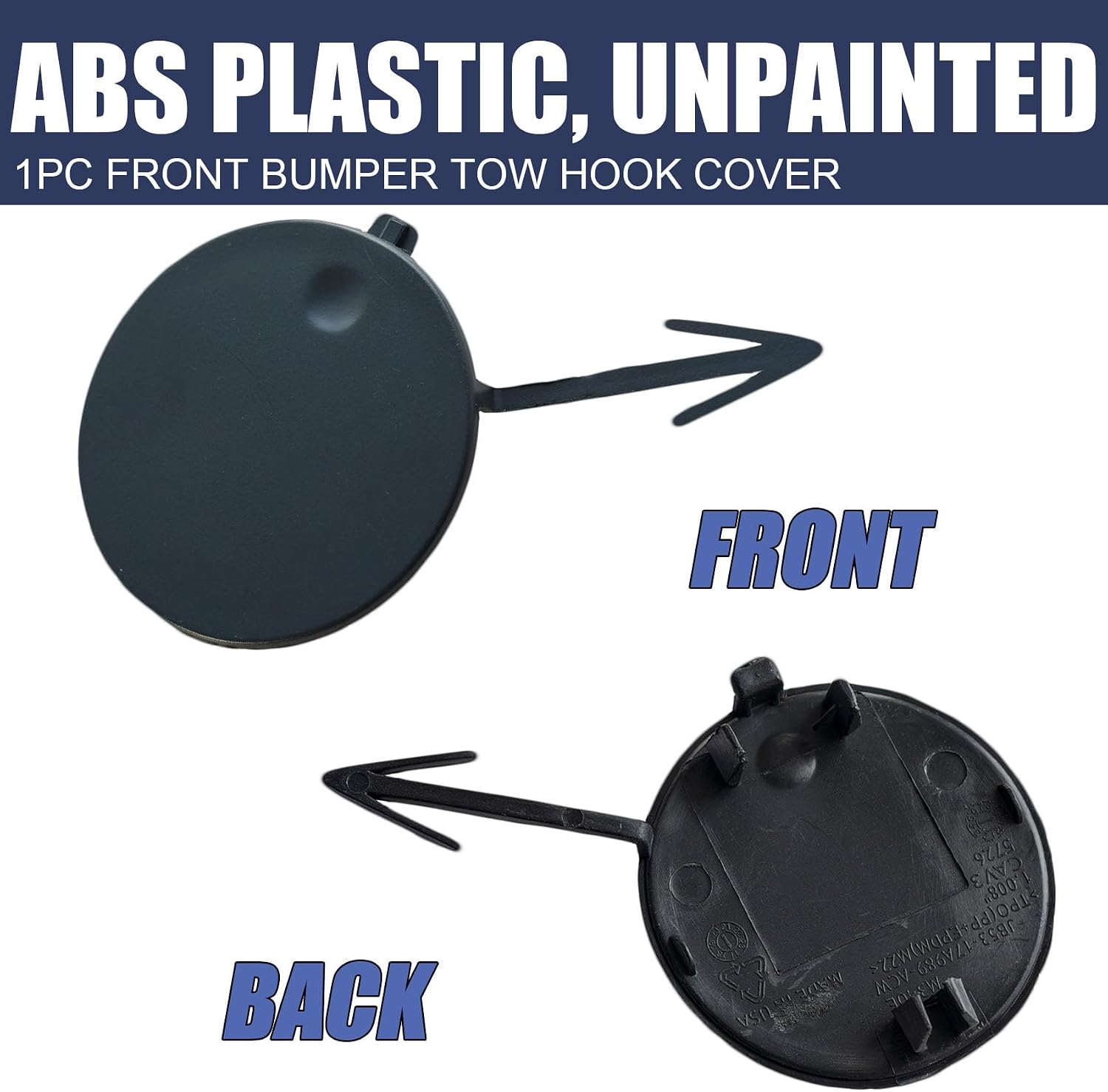 Front Bumper Tow Hook Cover Cap Tow Eye Cap Fit for Ford Explorer 2018-2019, JB5Z-17A900-AB, Unpainted, 1PC