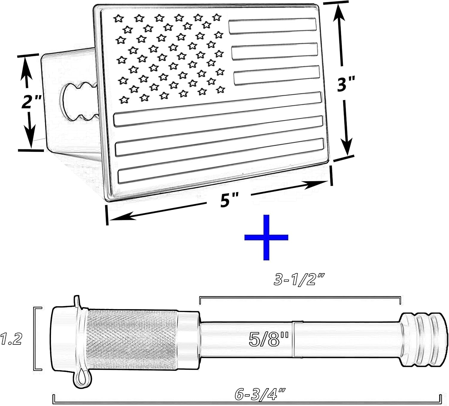 Bonrcea 2" American Flag Aluminum Trailer Hitch Cover & Hitch Lock, Black | Includes 5/8" hitch lock. Easy install. Compatible with F-150, Silverado, Ram 1500, Sierra, Tundra. (Not for 2025 Tacoma).