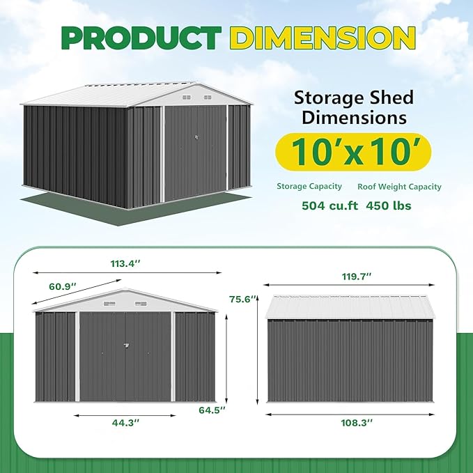 Devoko 10 x 10 FT Outdoor Storage Shed, Metal Garden Sheds & Outdoor Storage - Image 6