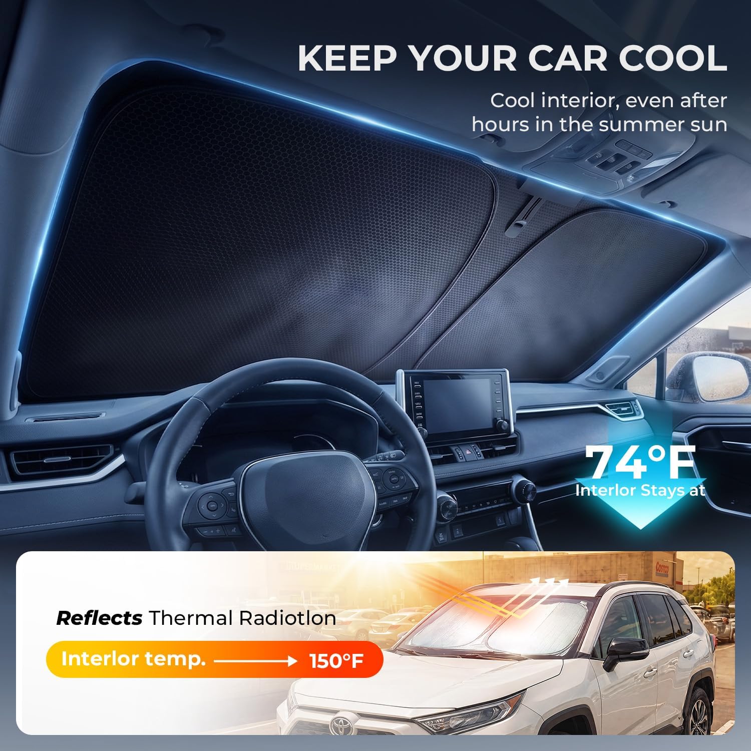[2026 Upgraded] DooGooCoo Windshield Sun Shade for Honda Pilot 2016-2025 2026 [Cooling Ice-Crystal, 100% Sun Block ] Sun Shade for Car Windshield for Honda Pilot Sunshade, Custom Fit for Pilot.