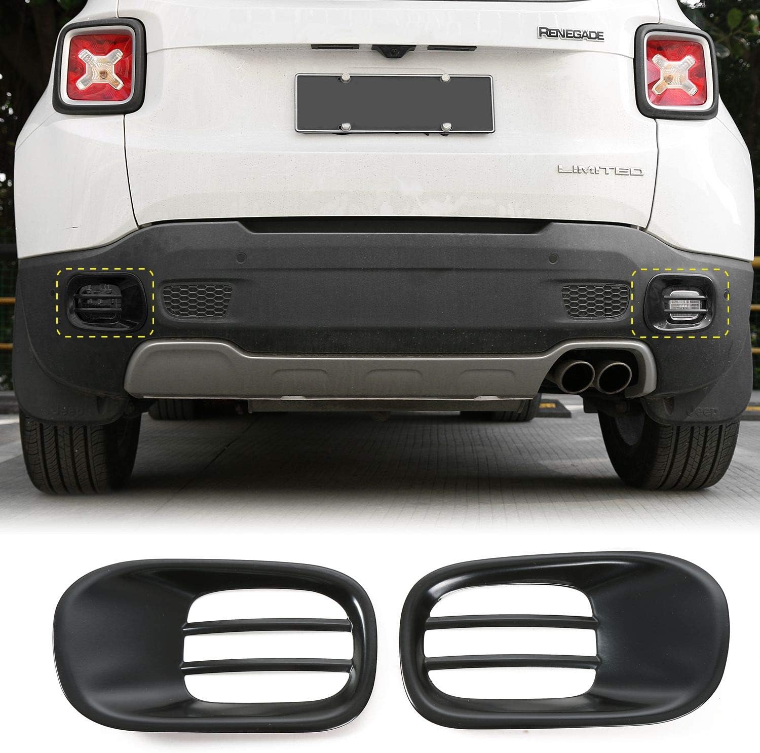 JeCar Rear Tail Fog Light Lamp Frame Trim Cover for 2015-2018 Jeep Renegade 2015-2018
