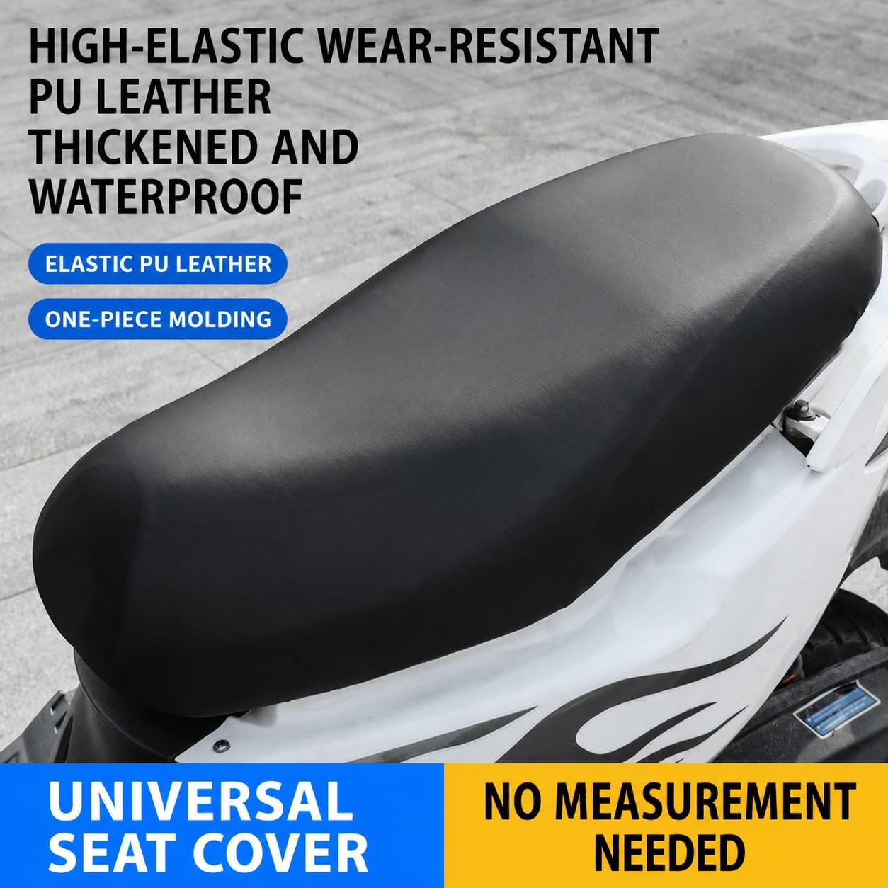 Universal Motorcycle Seat Cover, 0.4" Thick Waterproof PU Leather, High Elasticity Wear-Resistant Scooter Cushion Protector, No-Measurement Needed, All-Season Fit for E-Bikes & Mopeds