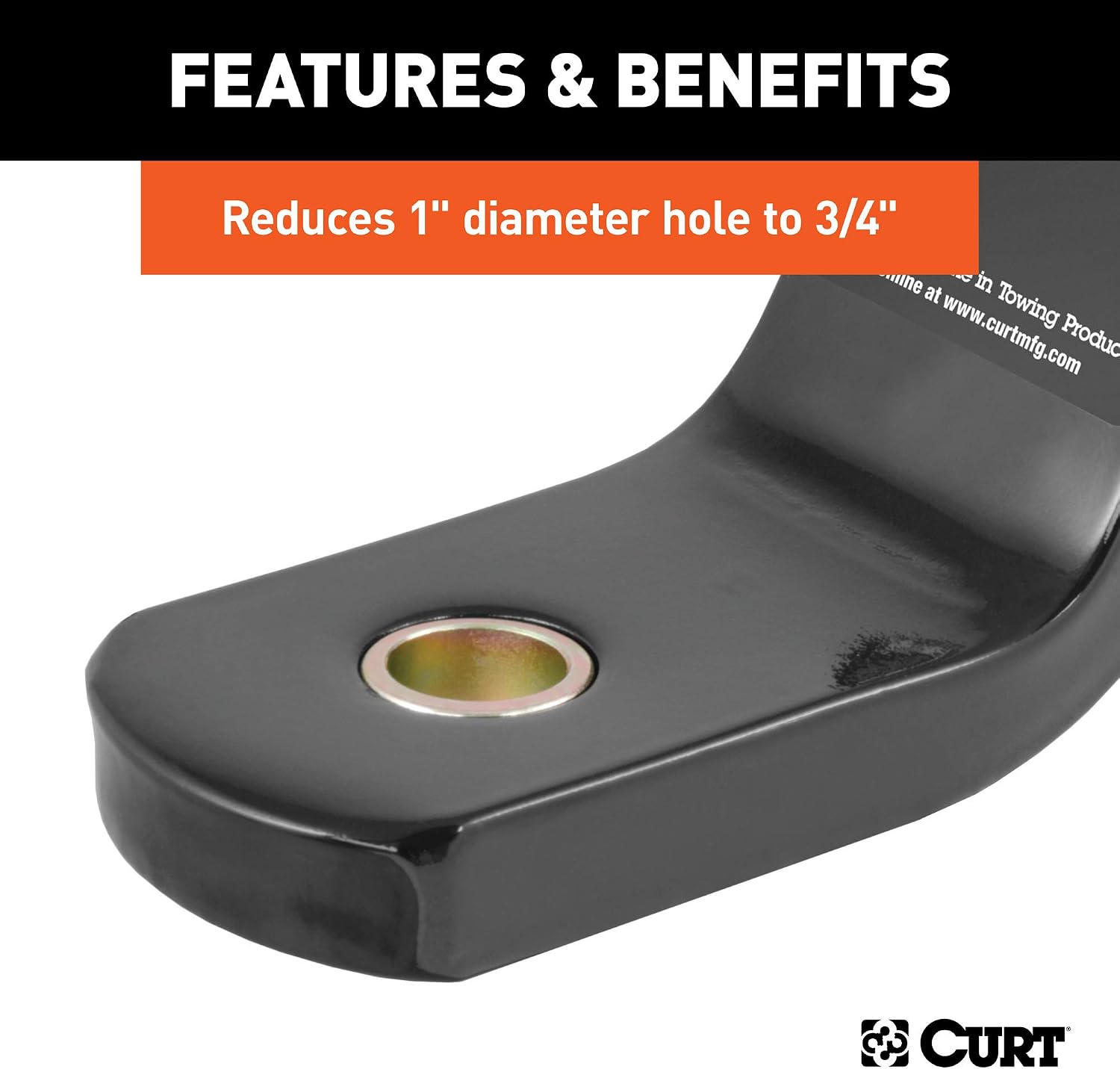 CURT 21101 Trailer Hitch Ball Hole Reducer Bushing, Reduces 1-Inch Diameter to 3/4-Inch Stem, YELLOW ZINC