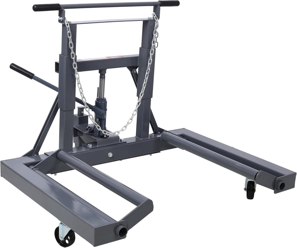 1500 lb Dual Wheel Dolly with Built-in Jack, Adjustable Height for Large Trucks, 3 Swivel Casters, 5ft Chain for Secure Transport
