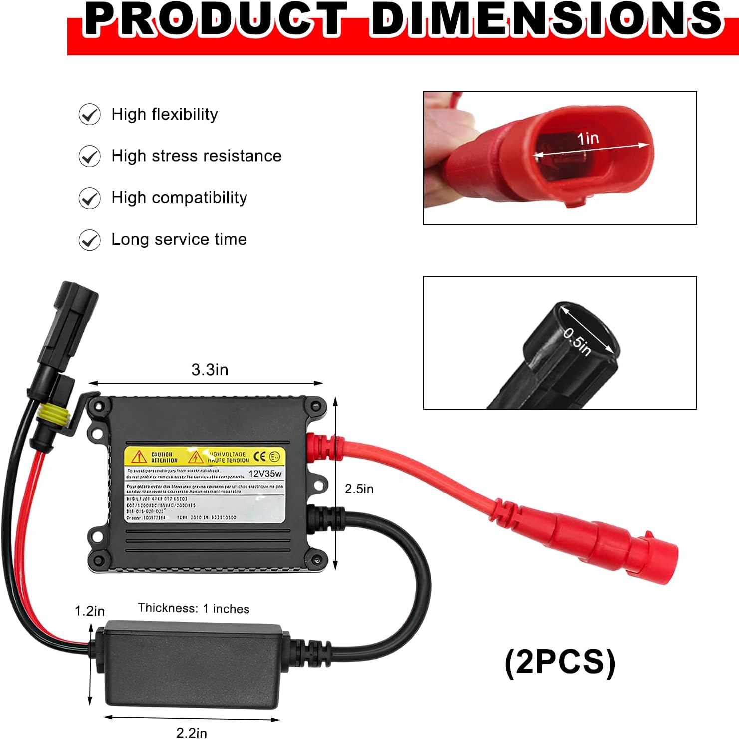 2PCS DC 12V 35W Xenon HID Ballast, Ultrathin HID Ballast Control Unit Automotive Headlight Stabilizer, Super Slim Design Xenon Lamp Replacement Ballast Kit, Car Accessories