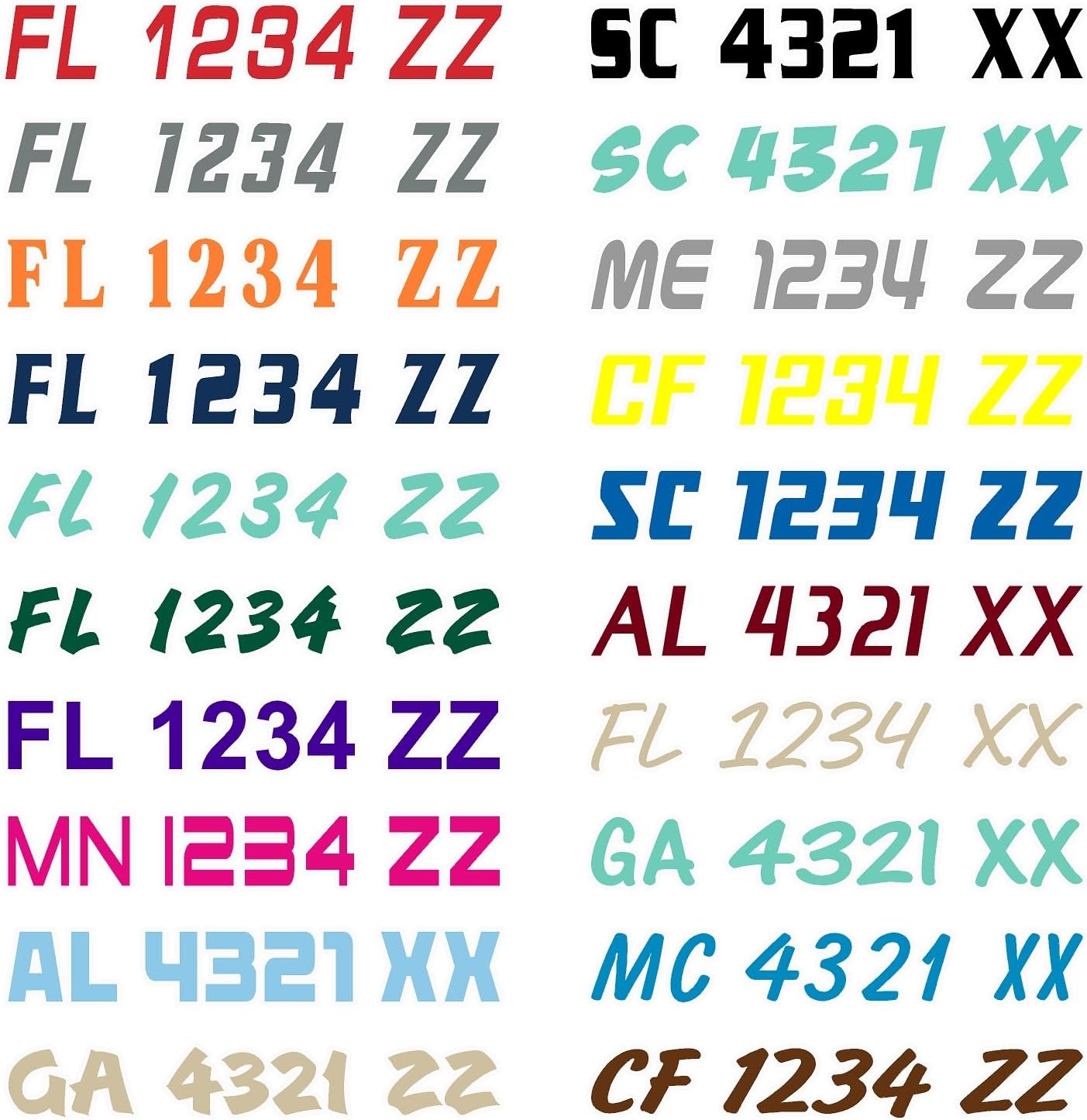 Custom Boat Registration Numbers & Letters / 2 Sets/Vinyl Marine Hull ID Stickers 1CL (Solid Colors)