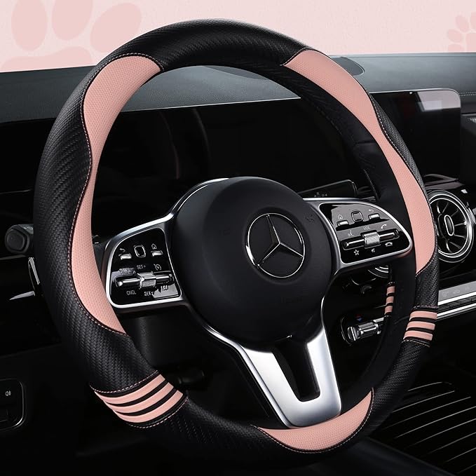 Car Steering Wheel Covers for Women Girl Padded Carbon Fiber PU Leather Cute by HighnessHwoo