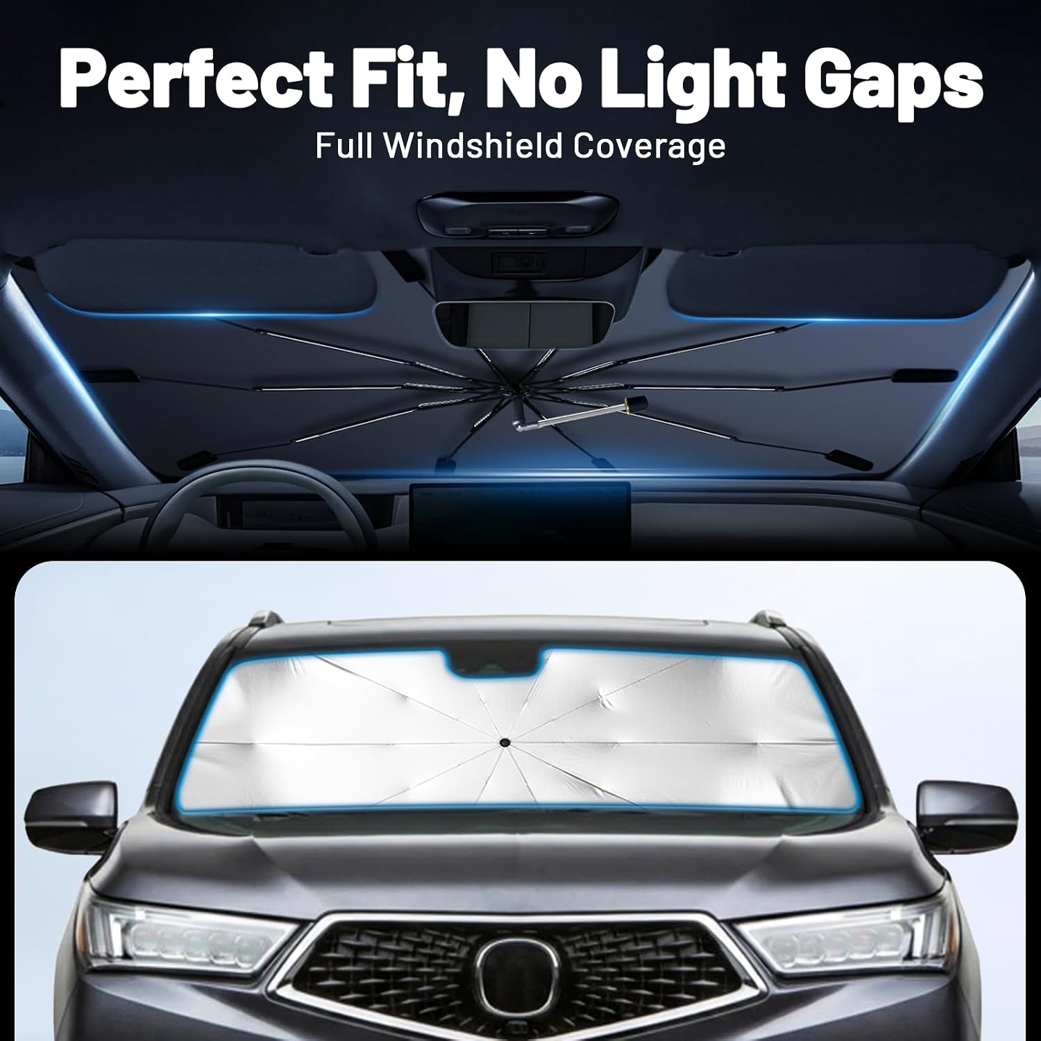 Car Windshield Sun Shade for Hyundai Palisade 2019-2026 –[Reflective Coated Fabric] Sunshade Umbrella for Front Window, Car Shades Sun Visor Keep Car Cool and Protects Interior, 1:1 Exact Fit